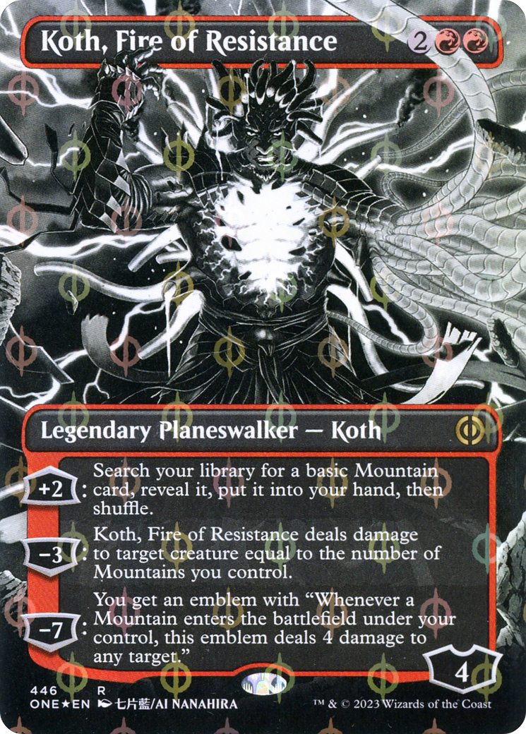 Koth, Fire of Resistance (Borderless Manga Step-and-Compleat Foil) [Phyrexia: All Will Be One] | Silver Goblin