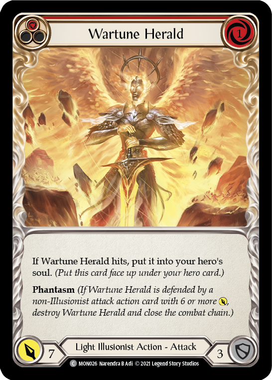 Wartune Herald (Red) [MON026-RF] (Monarch)  1st Edition Rainbow Foil | Silver Goblin