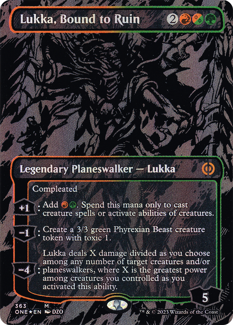 Lukka, Bound to Ruin (Oil Slick Raised Foil) [Phyrexia: All Will Be One] | Silver Goblin