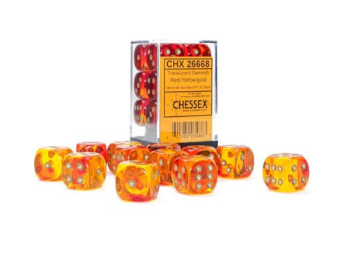 Chessex Gemini Translucent Red-Yellow/Gold 12d6 16mm