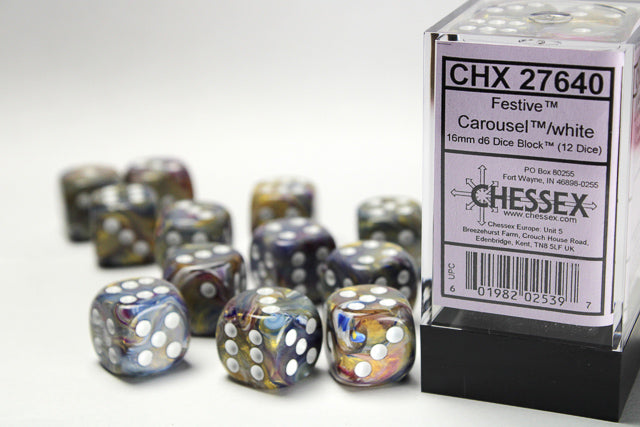 Chessex Festive Carousel/White 12d6 16mm | Silver Goblin