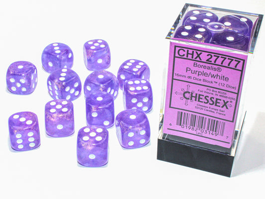 Chessex Luminary Borealis Purple/White 12d6 16mm