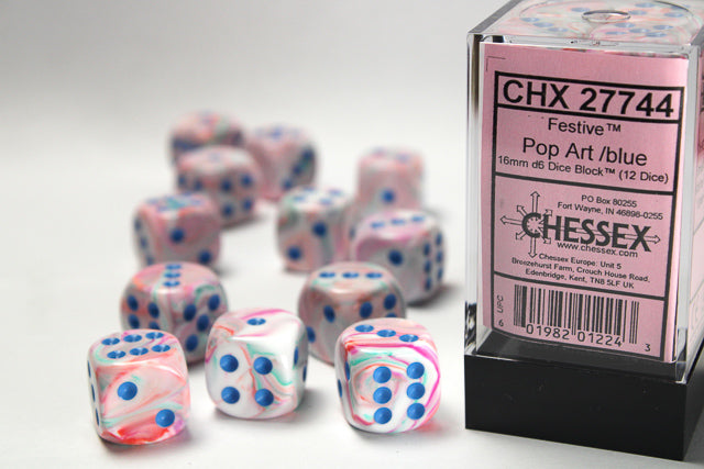Chessex Pop Art/Blue 12d6 16mm | Silver Goblin