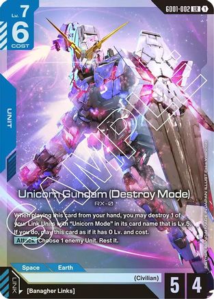 Unicorn Gundam (Destroy Mode) (GD01-002) Holofoil - Newtype Rising