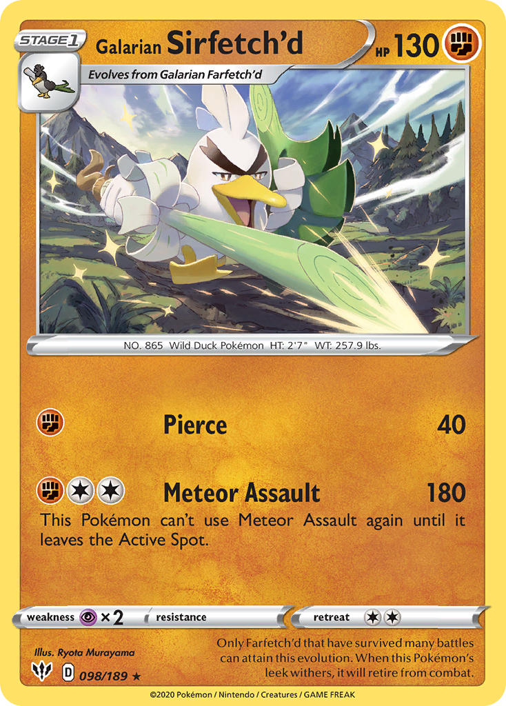 Galarian Sirfetch'd (098/189) (Cracked Ice holo) (Theme Deck Exclusive) [Sword & Shield: Darkness Ablaze] | Silver Goblin