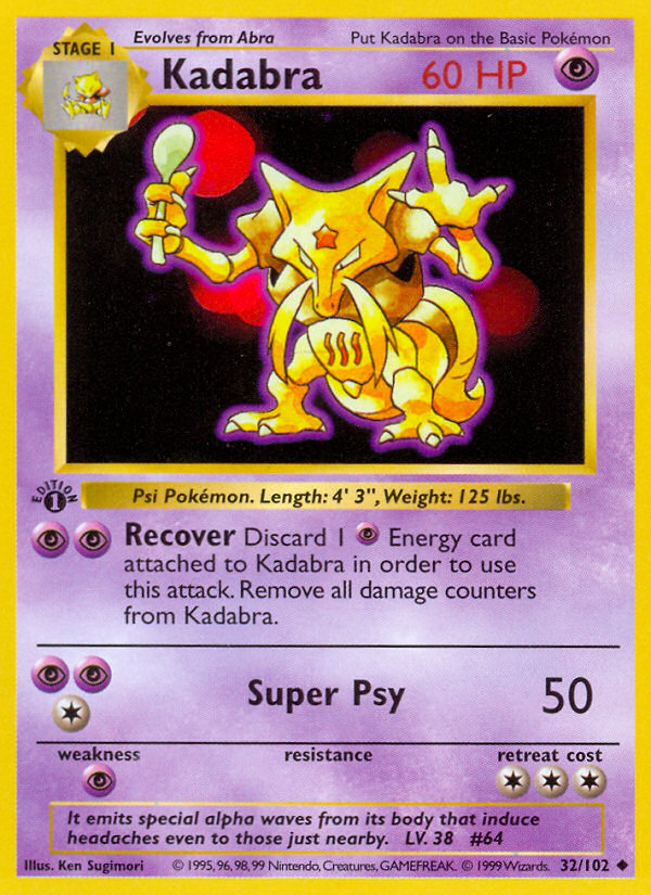 Kadabra (32/102) (Shadowless) [Base Set 1st Edition] | Silver Goblin