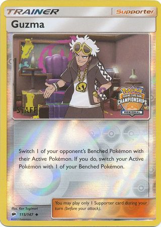 Guzma (115/147) (League Promo) (Staff) [Sun & Moon: Burning Shadows] | Silver Goblin