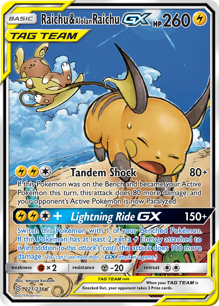 Raichu & Alolan Raichu GX (221/236) [Sun & Moon: Unified Minds] | Silver Goblin