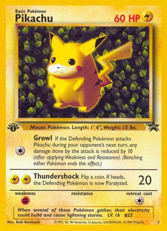 Pikachu (1) (1st Edition Misprint Promo) [Wizards of the Coast: Black Star Promos] | Silver Goblin