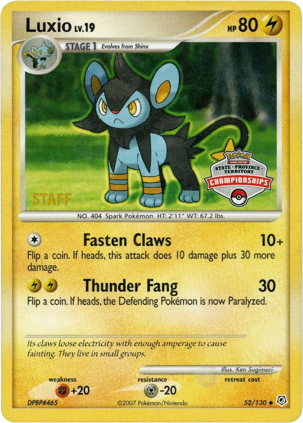 Luxio (52/130) (State Championship Promo) [Diamond & Pearl: Base Set] | Silver Goblin