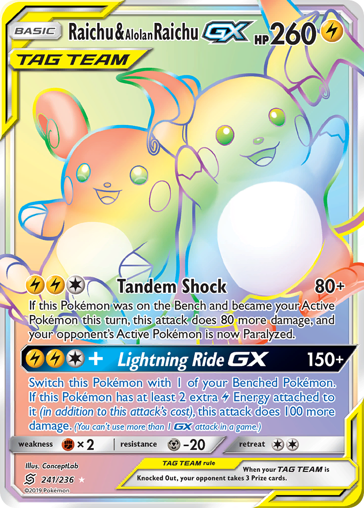 Raichu & Alolan Raichu GX (241/236) [Sun & Moon: Unified Minds] | Silver Goblin