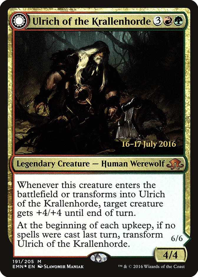 Ulrich of the Krallenhorde // Ulrich, Uncontested Alpha [Eldritch Moon Prerelease Promos] | Silver Goblin