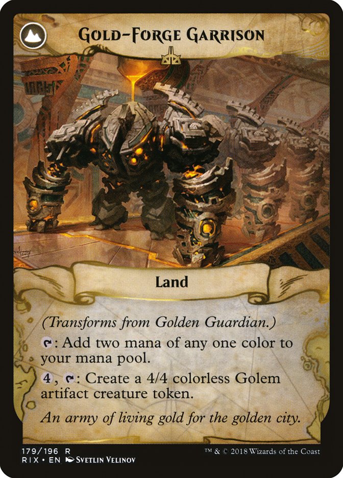 Golden Guardian // Gold-Forge Garrison [Rivals of Ixalan] | Silver Goblin