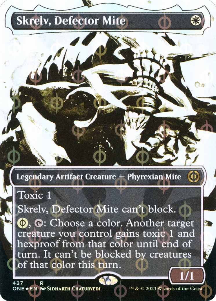 Skrelv, Defector Mite (Borderless Ichor Step-and-Compleat Foil) [Phyrexia: All Will Be One] | Silver Goblin