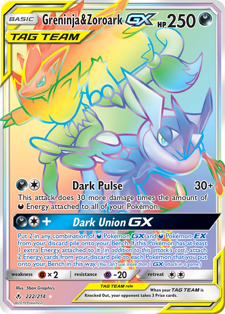 Greninja & Zoroark GX (222/214) [Sun & Moon: Unbroken Bonds] | Silver Goblin