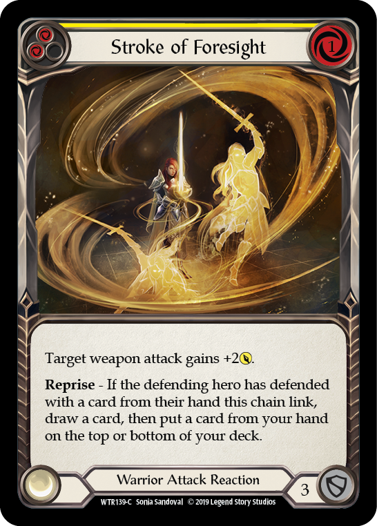 Stroke of Foresight (Yellow) [WTR139-C] (Welcome to Rathe)  Alpha Print Rainbow Foil | Silver Goblin