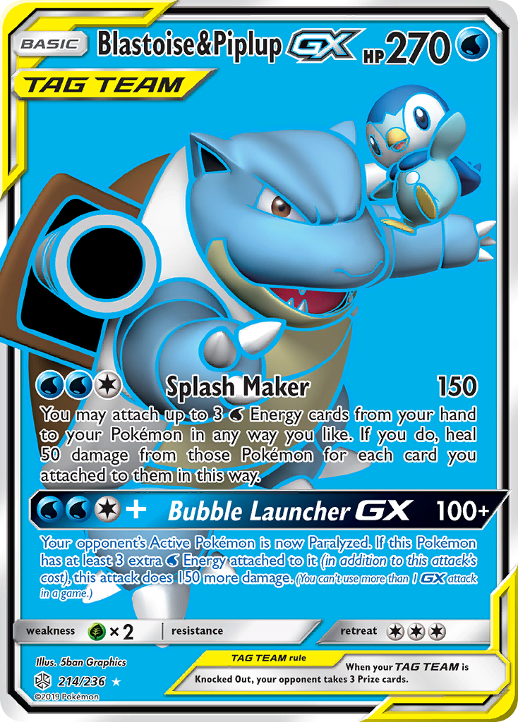 Blastoise & Piplup GX (214/236) [Sun & Moon: Cosmic Eclipse] | Silver Goblin