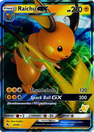 Raichu GX (20/68) (Pikachu Stamp #60) [Battle Academy 2020] | Silver Goblin