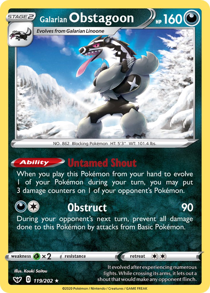 Galarian Obstagoon (119/202) (Theme Deck Exclusive) [Sword & Shield: Base Set] | Silver Goblin