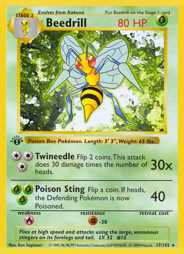 Beedrill (17/102) (Shadowless) [Base Set 1st Edition] | Silver Goblin