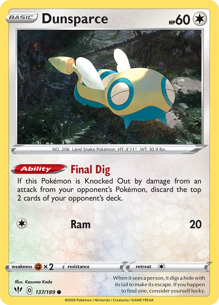 Dunsparce (137/189) [Sword & Shield: Darkness Ablaze] | Silver Goblin