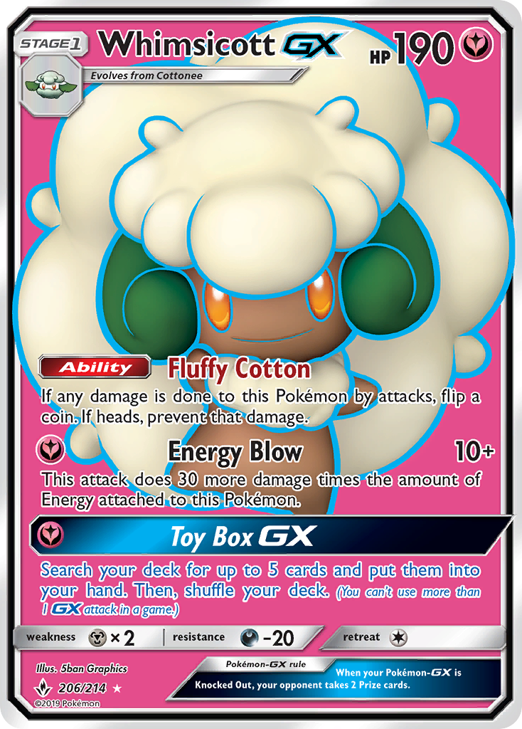 Whimsicott GX (206/214) [Sun & Moon: Unbroken Bonds] | Silver Goblin