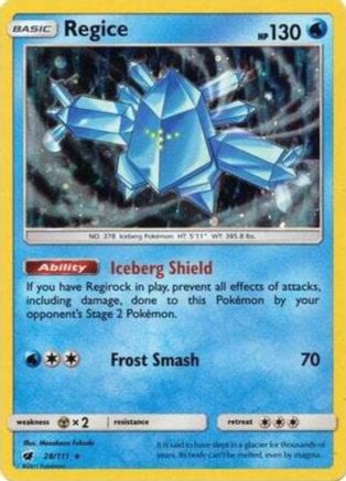 Regice (28/111) (Cosmos Holo) [Sun & Moon: Crimson Invasion] | Silver Goblin