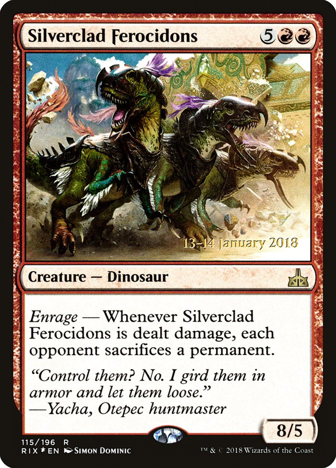 Silverclad Ferocidons [Rivals of Ixalan Prerelease Promos] | Silver Goblin