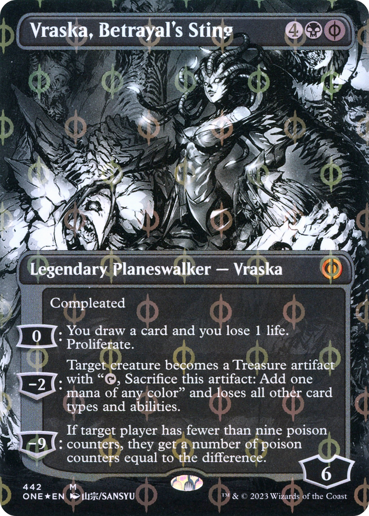 Vraska, Betrayal's Sting (Borderless Manga Step-and-Compleat Foil) [Phyrexia: All Will Be One] | Silver Goblin