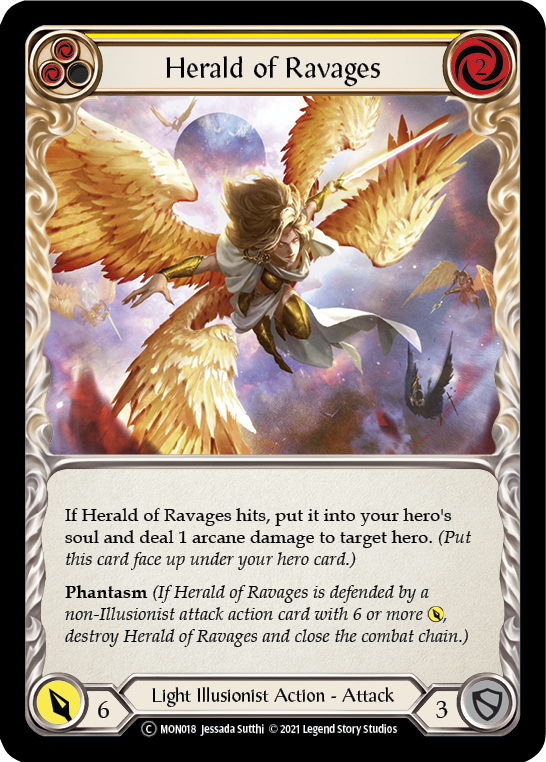Herald of Ravages (Yellow) [U-MON018-RF] (Monarch Unlimited)  Unlimited Rainbow Foil | Silver Goblin