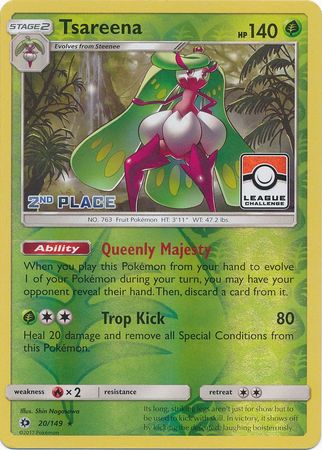 Tsareena (20/149) (League 2nd Place) [Sun & Moon: Base Set] | Silver Goblin