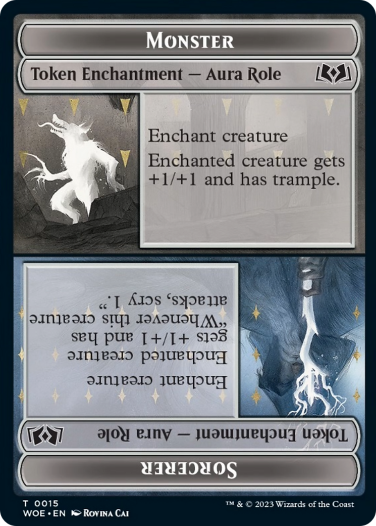 Monster Role / Sorcerer Role // Royal Role / Young Hero Role Double-Sided Token [Wilds of Eldraine Tokens] | Silver Goblin