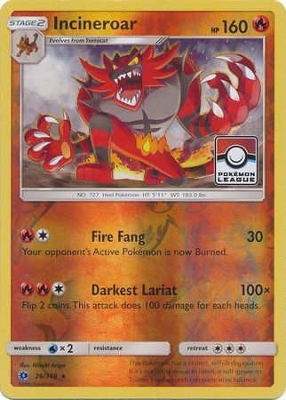 Incineroar (26/149) (League Promo) [Sun & Moon: Base Set] | Silver Goblin