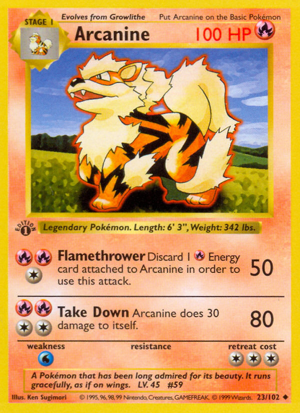 Arcanine (23/102) (Shadowless) [Base Set 1st Edition] | Silver Goblin