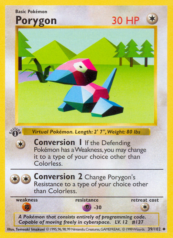 Porygon (39/102) (Shadowless) [Base Set 1st Edition] | Silver Goblin