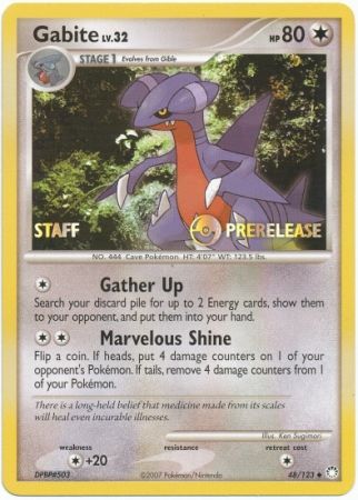 Gabite (48/123) (Staff Prerelease Promo) [Diamond & Pearl: Black Star Promos] | Silver Goblin