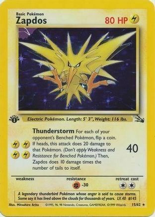 Zapdos (15/62) (Cosmos Holo) [Fossil 1st Edition] | Silver Goblin