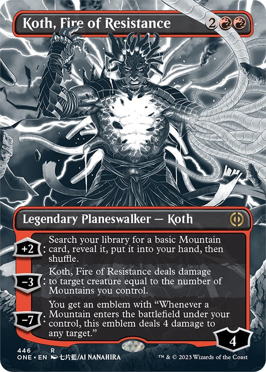 Koth, Fire of Resistance (Borderless Manga Step-and-Compleat Foil) [Phyrexia: All Will Be One] | Silver Goblin