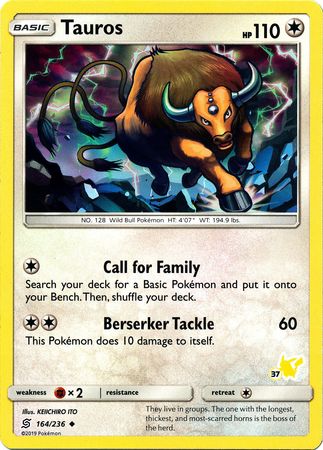 Tauros (164/236) (Pikachu Stamp #37) [Battle Academy 2020] | Silver Goblin